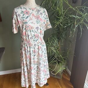 Vintage Eddie Bauer Pink Cotton Floral Midi Dress  Prairie Cottage *STAIN Size M